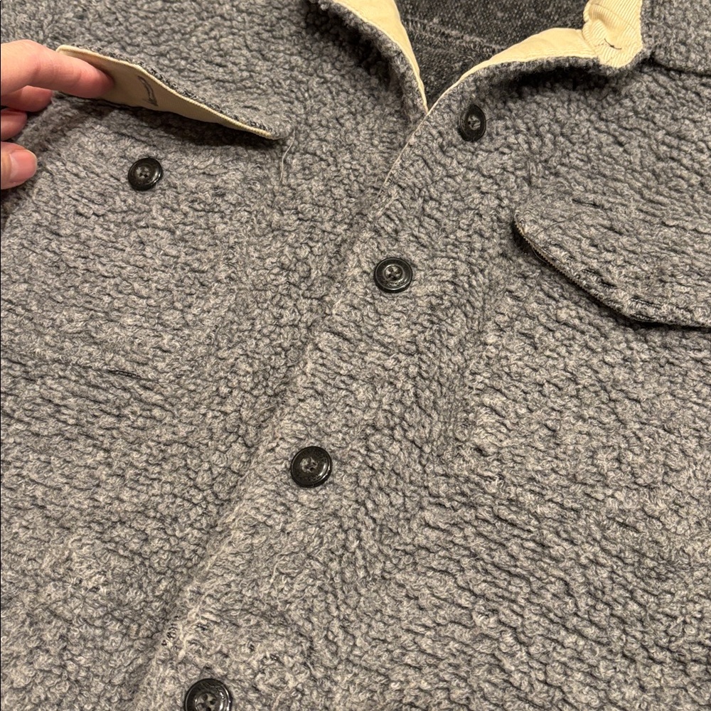 TOAD & CO L Gray Boucle Wool Boxcan Sherpa Overshirt Button Up Collar - Picture 3 of 11